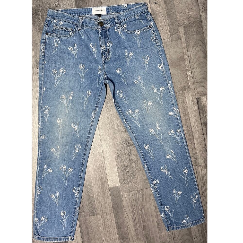 Current/Elliott Floral Print Jeans Women 29 Blue Straight Leg High Rise Designer